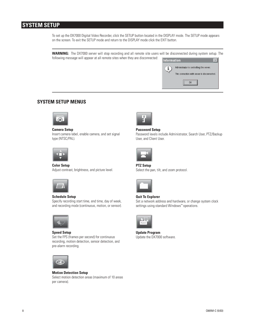 Pelco DX7000 manual System Setup Menus 