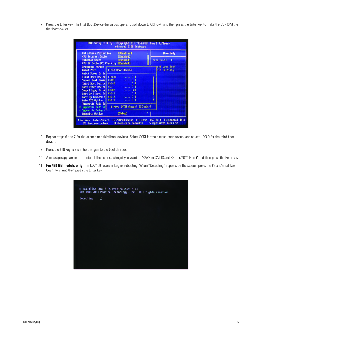 Pelco DX7100 Series Recovery Instructions manual C1671M 5/05 