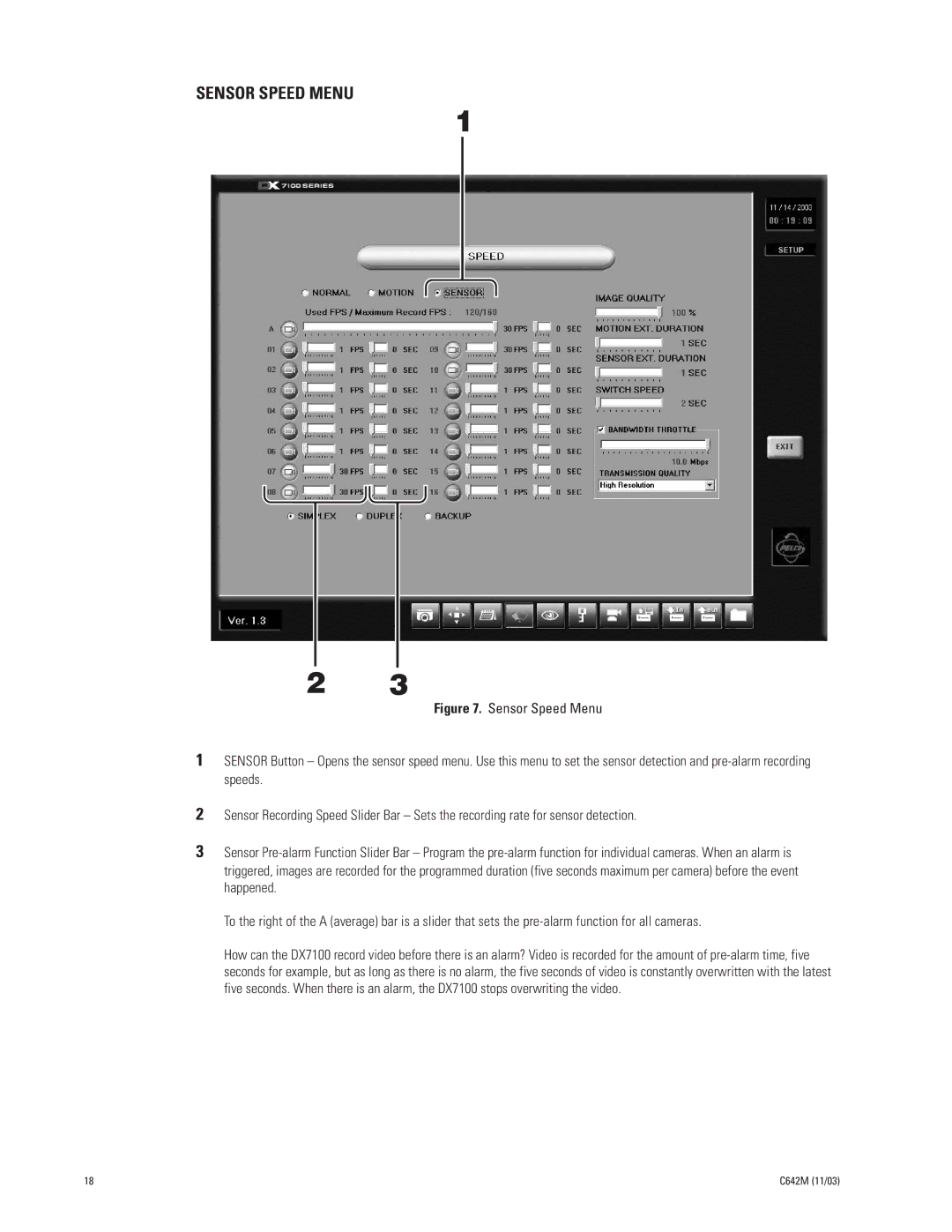 Pelco DX7100 manual Sensor Speed Menu 