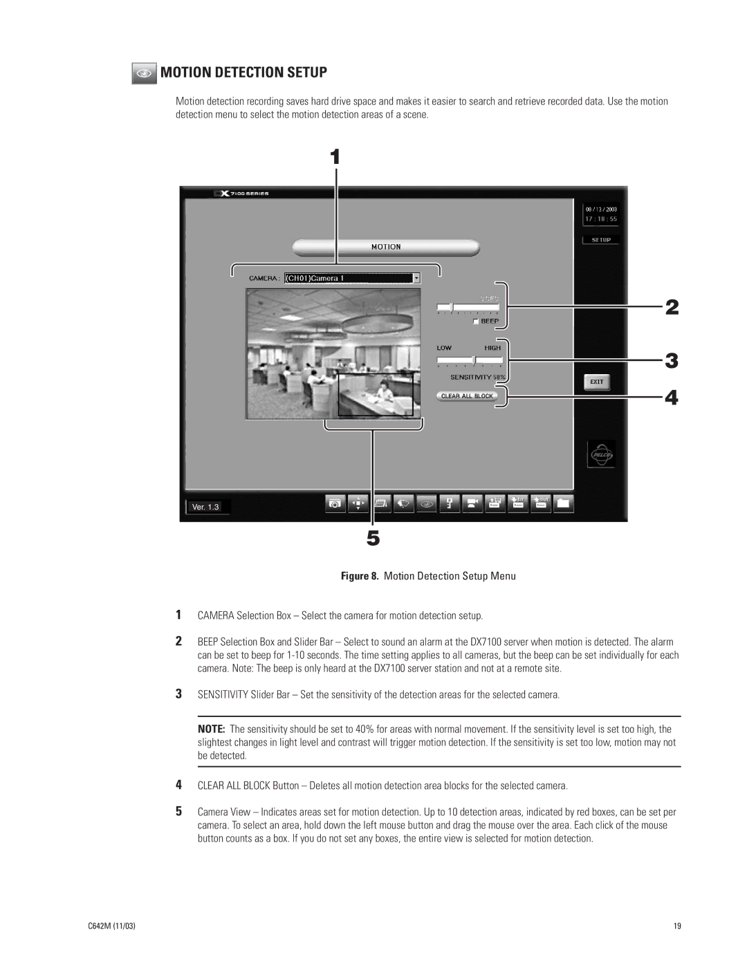 Pelco DX7100 manual Motion Detection Setup Menu 