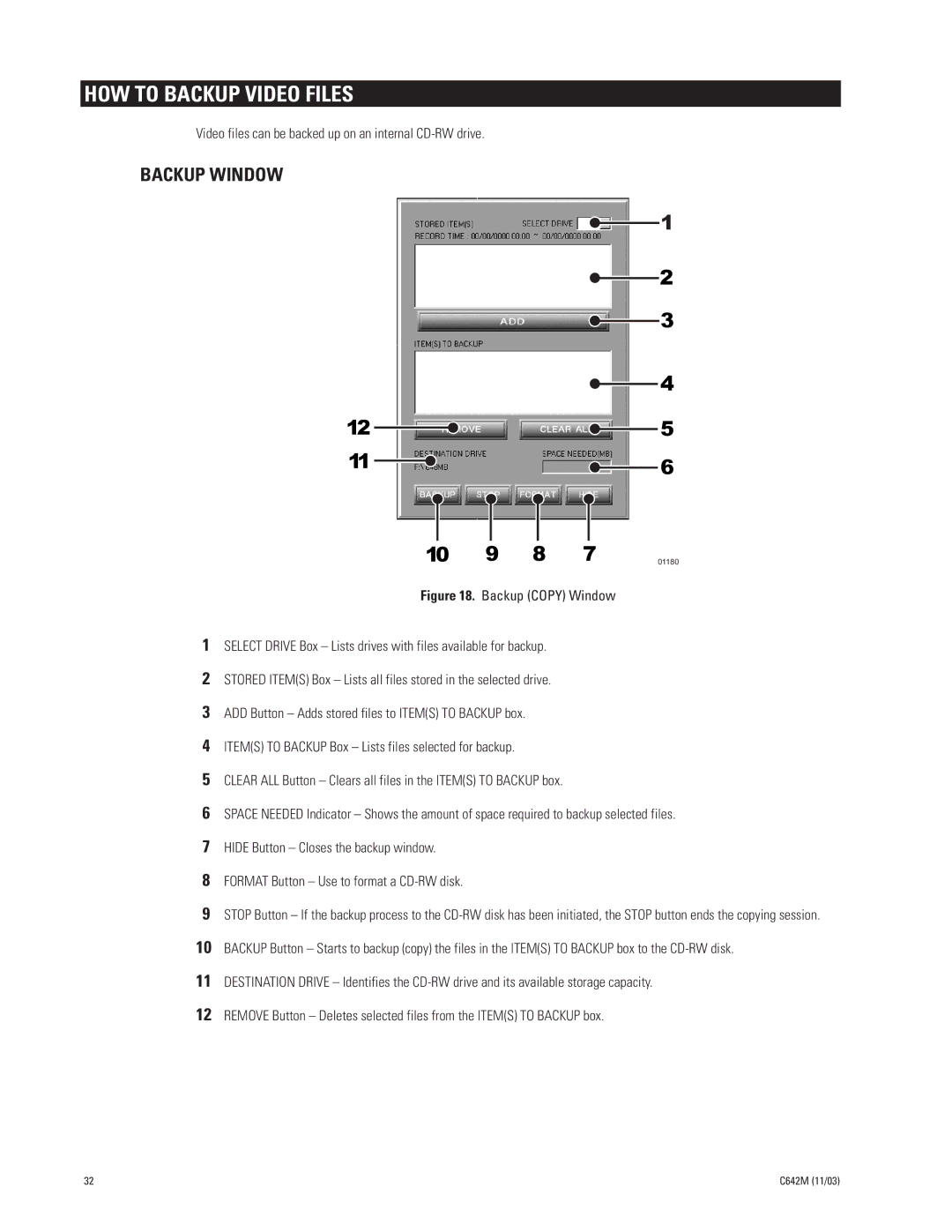 Pelco DX7100 manual HOW to Backup Video Files, Backup Window 