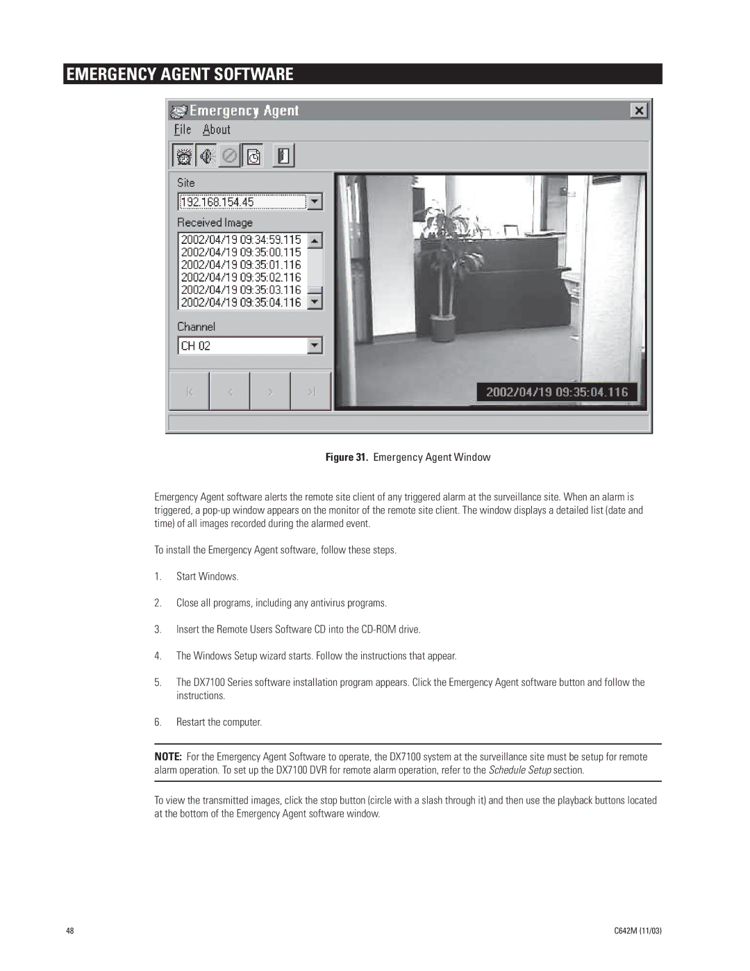 Pelco DX7100 manual Emergency Agent Software, Emergency Agent Window 