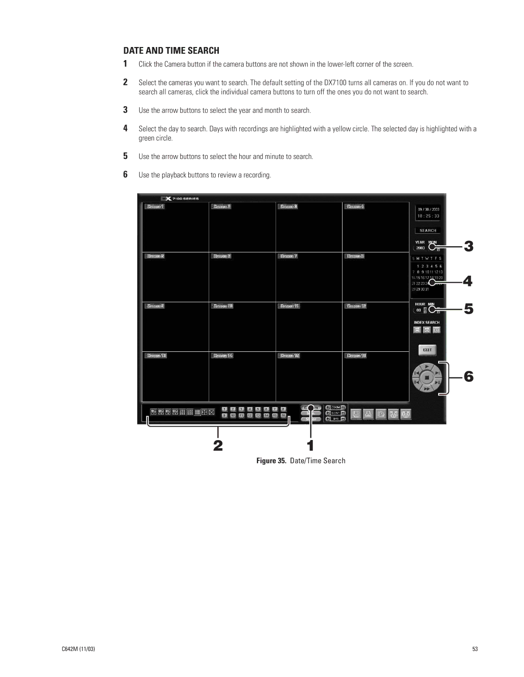 Pelco DX7100 manual Date and Time Search 