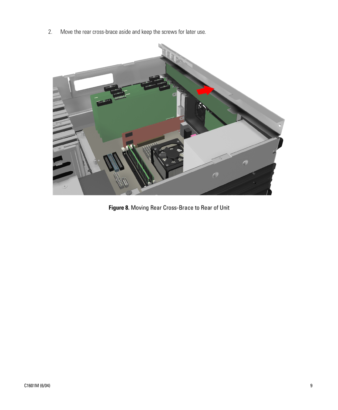 Pelco DX8000-MUX16 installation manual Moving Rear Cross-Brace to Rear of Unit 