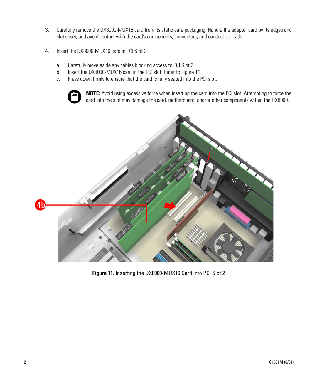 Pelco installation manual Inserting the DX8000-MUX16 Card into PCI Slot 