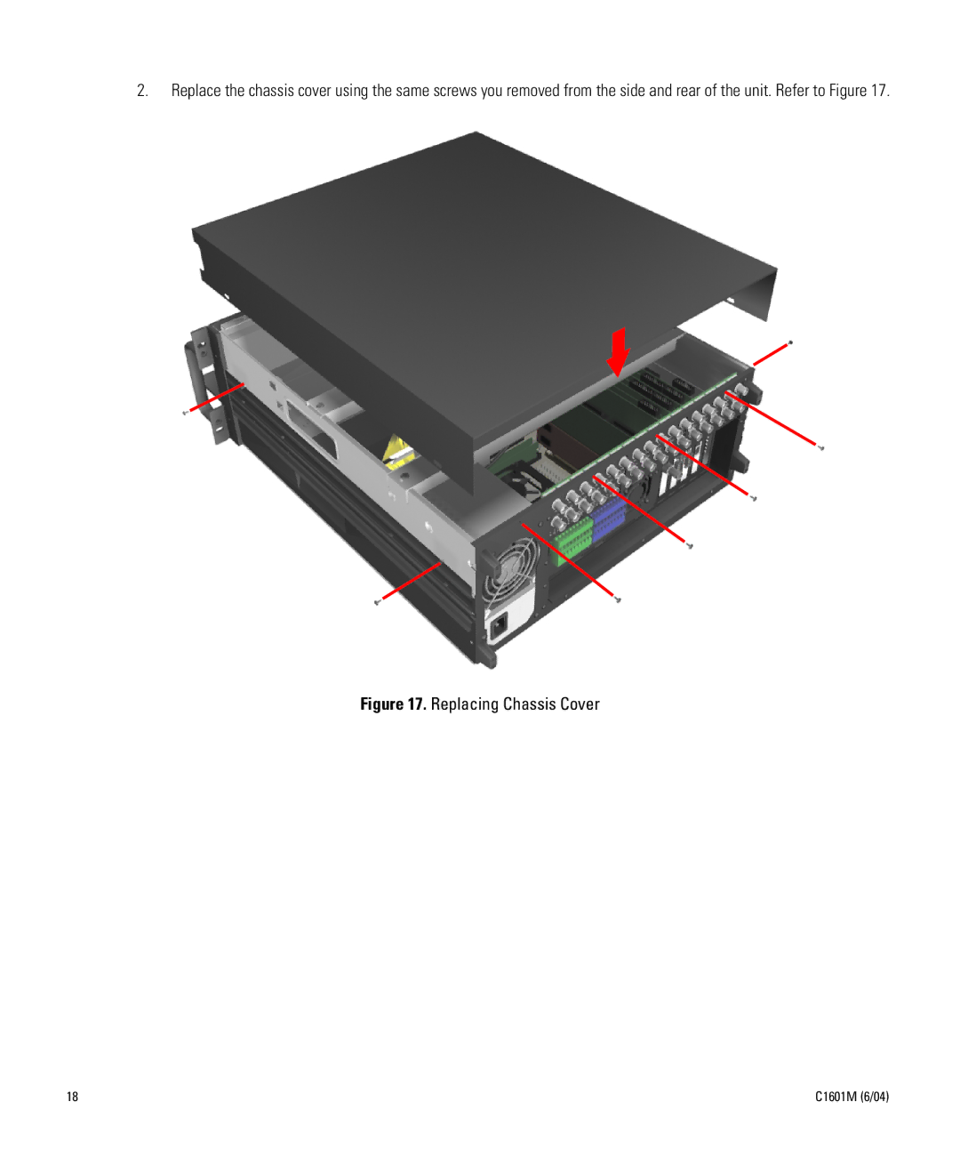 Pelco DX8000-MUX16 installation manual Replacing Chassis Cover 