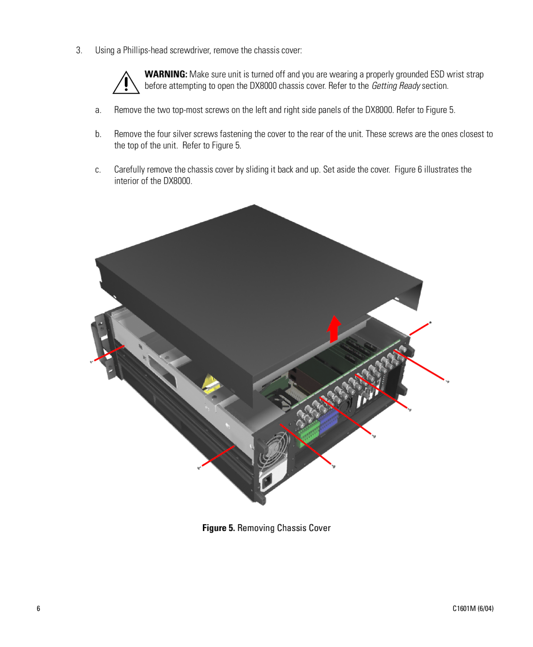 Pelco DX8000-MUX16 installation manual Removing Chassis Cover 