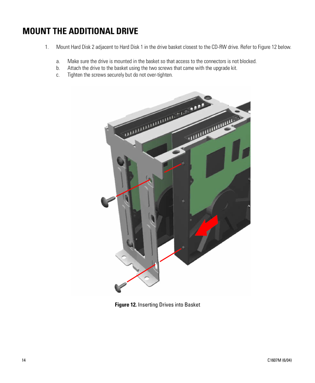 Pelco Dx8000 manual Mount the Additional Drive, Inserting Drives into Basket 