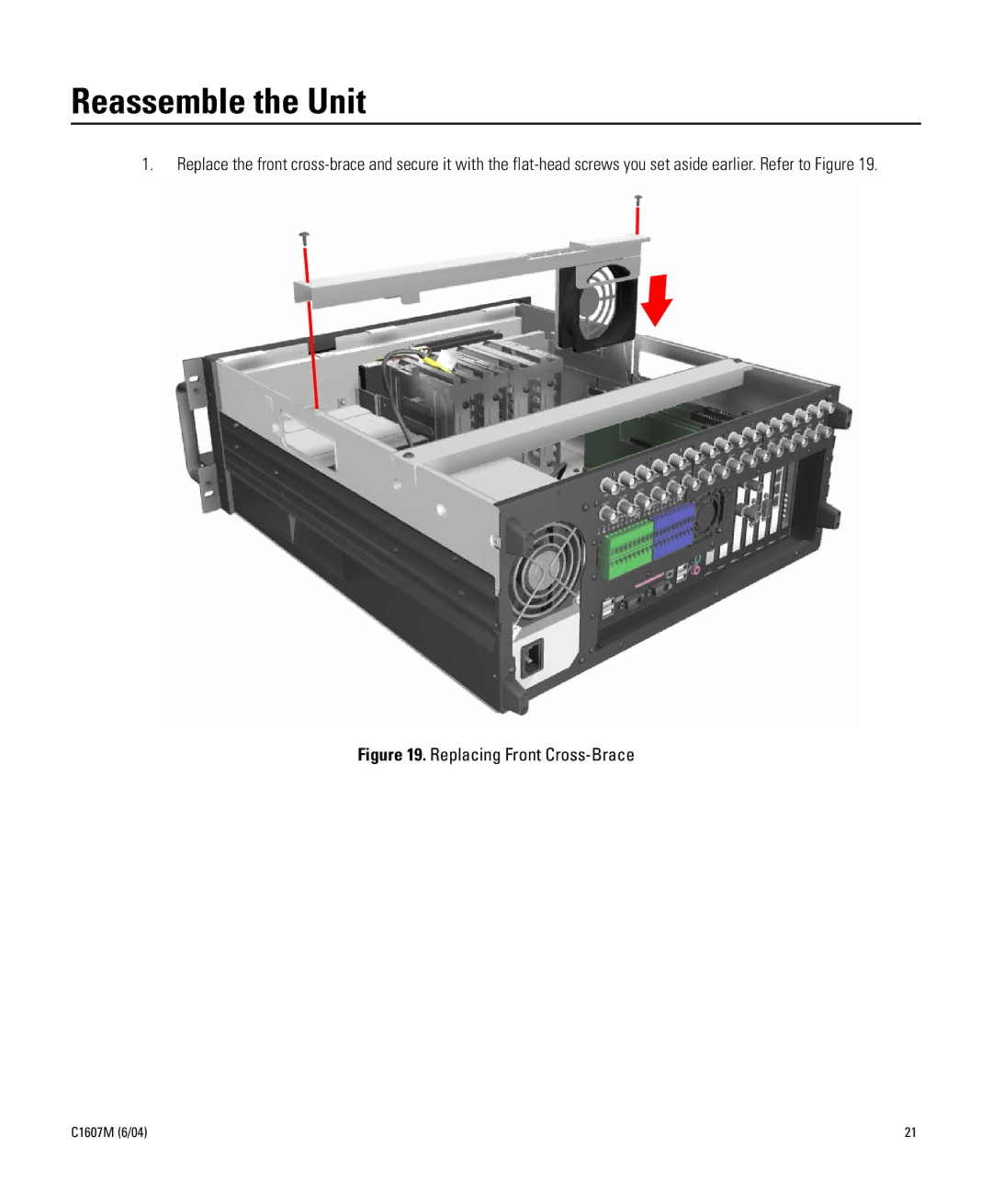 Pelco Dx8000 manual Reassemble the Unit, Replacing Front Cross-Brace 