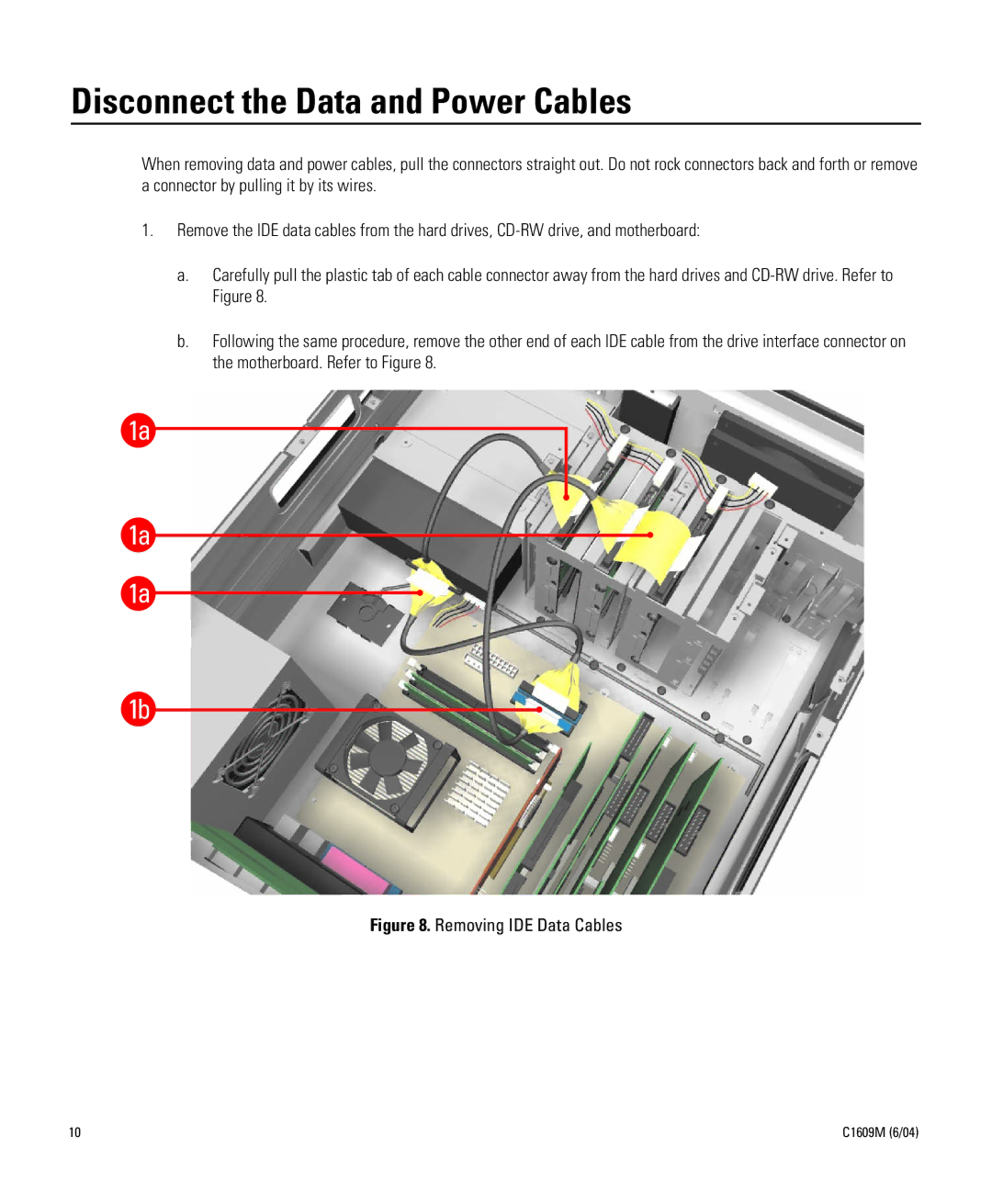 Pelco Dx8000 manual Disconnect the Data and Power Cables, Removing IDE Data Cables 