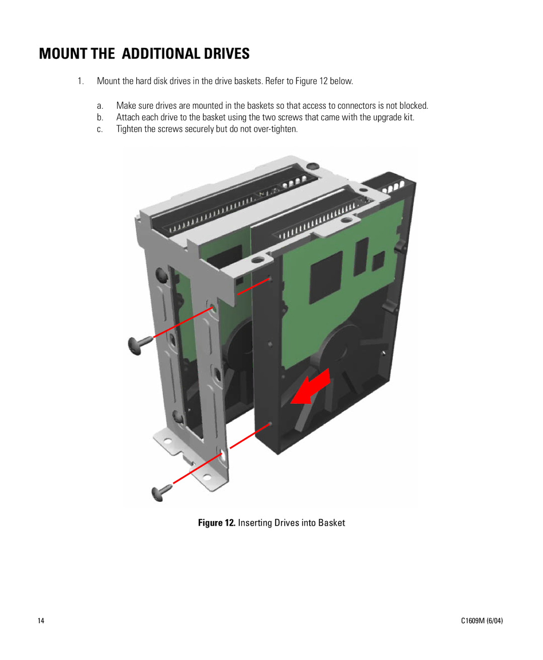 Pelco Dx8000 manual Mount the Additional Drives, Inserting Drives into Basket 