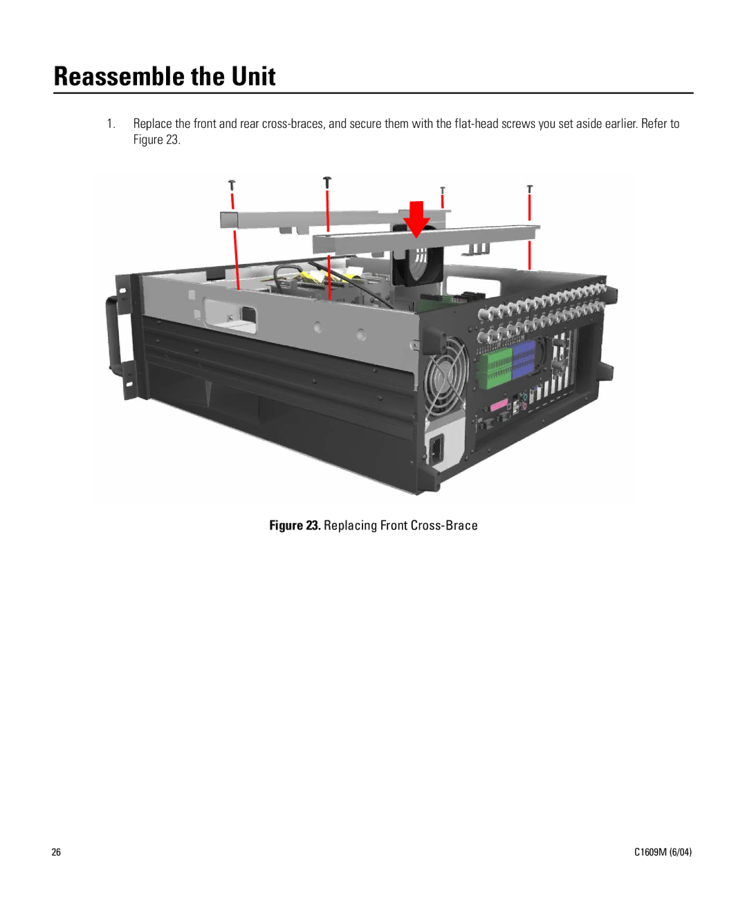 Pelco Dx8000 manual Reassemble the Unit, Replacing Front Cross-Brace 