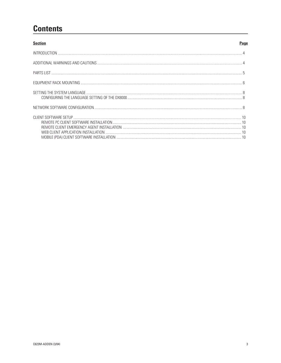 Pelco Dx8000 installation manual Contents 