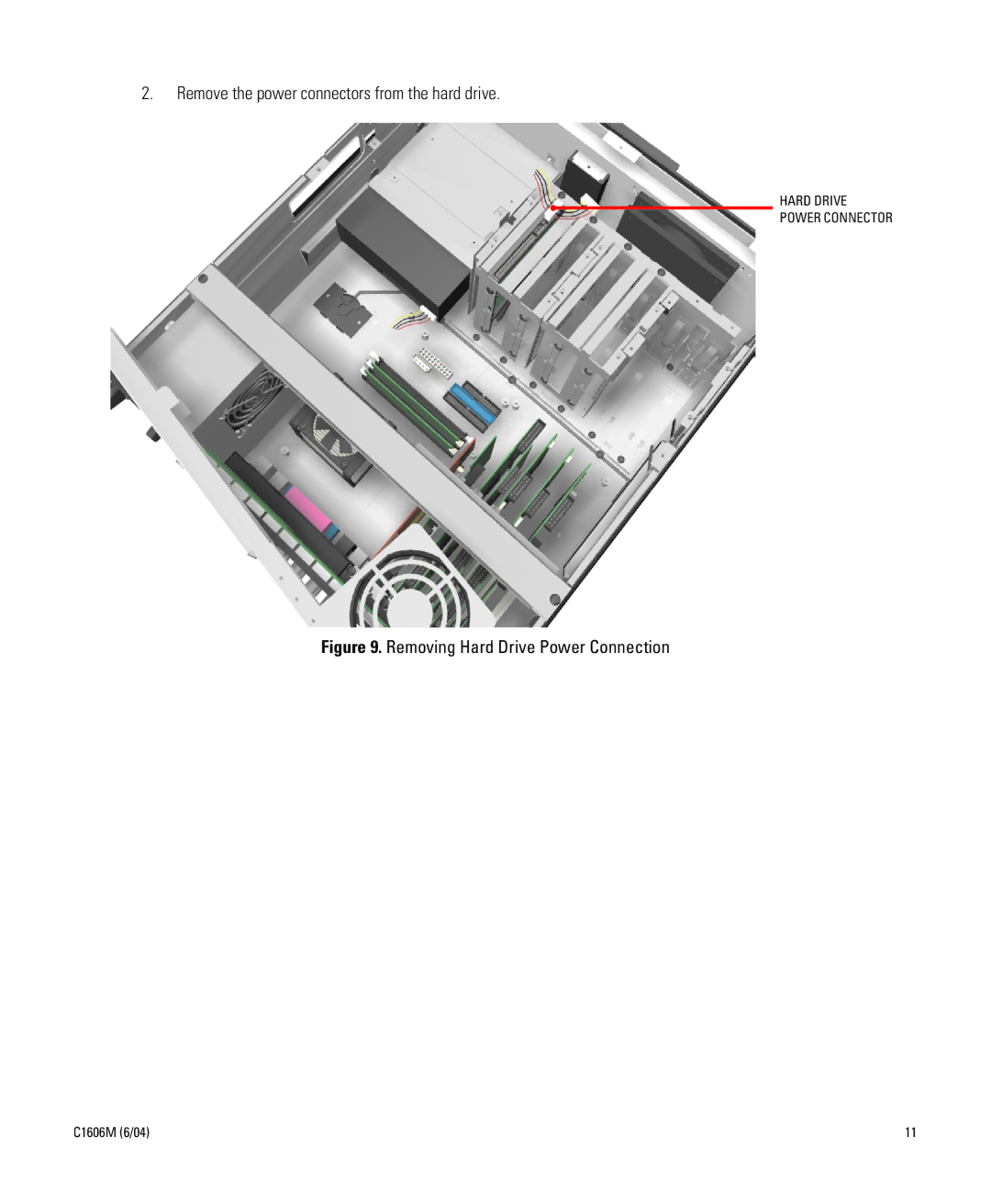 Pelco Dx8000 manual Removing Hard Drive Power Connection 