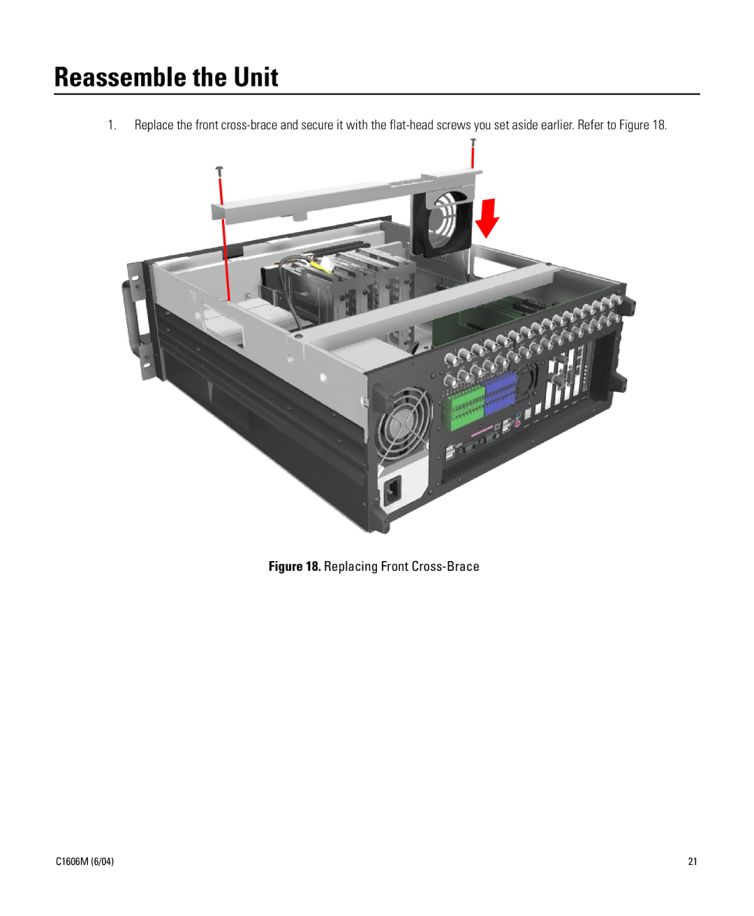 Pelco Dx8000 manual Reassemble the Unit, Replacing Front Cross-Brace 