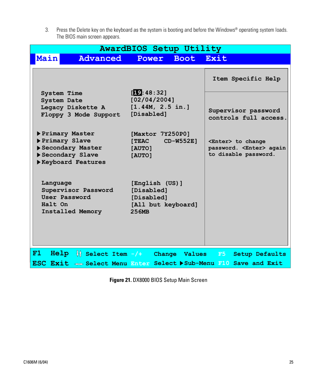 Pelco Dx8000 manual AwardBIOS Setup Utility 