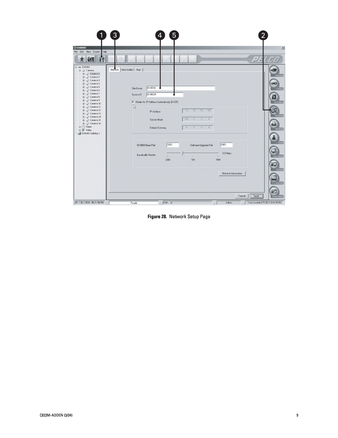 Pelco Dx8000 installation manual Network Setup Page, C623M-ADDEN3/04 
