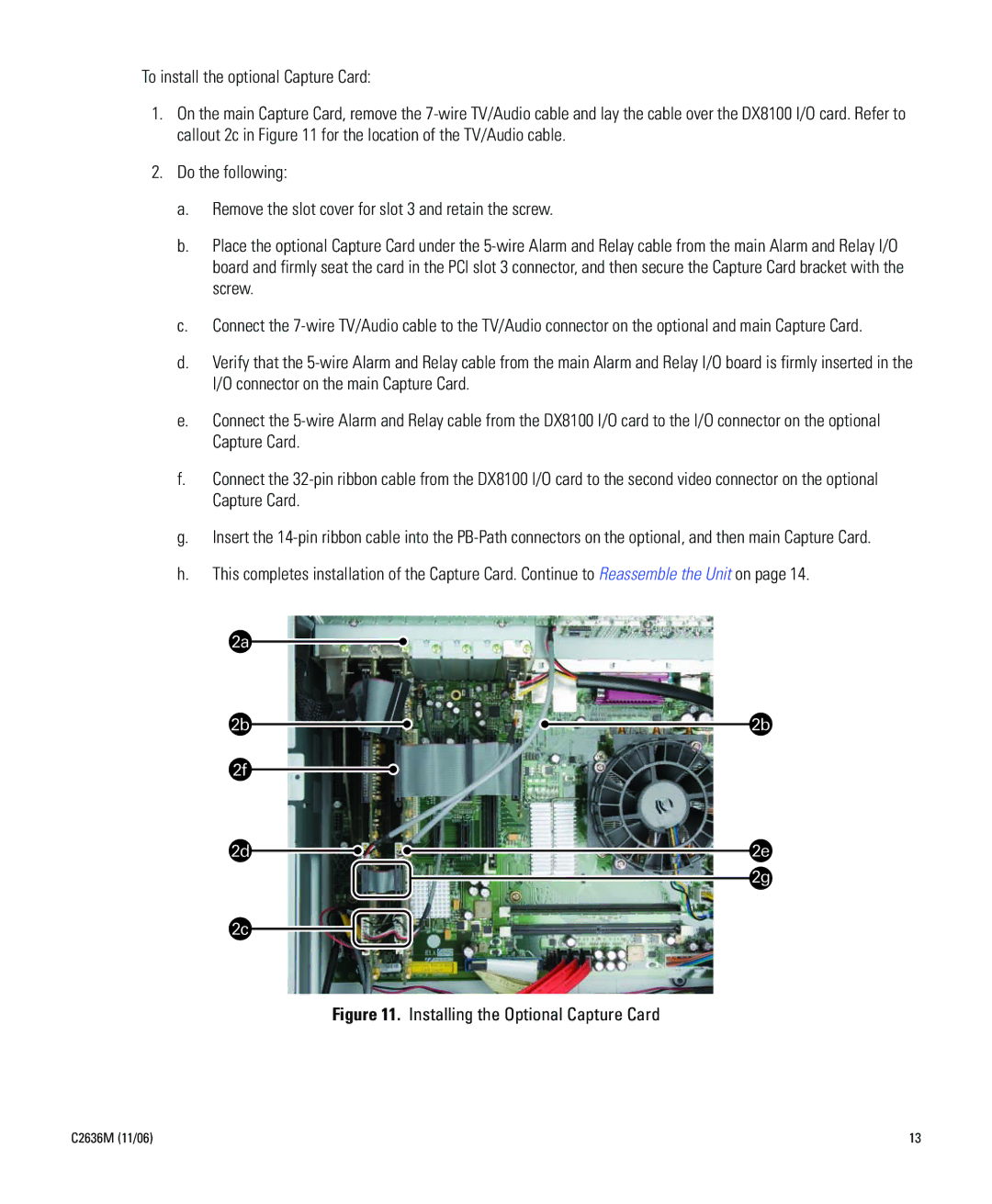 Pelco dx8100-exp installation manual Installing the Optional Capture Card 