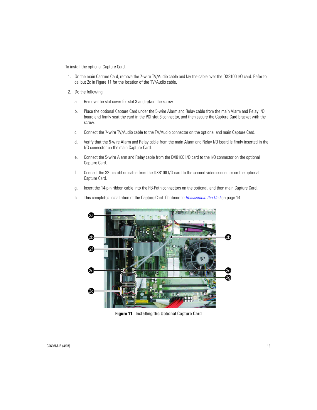 Pelco dx8100-exp installation manual Installing the Optional Capture Card 