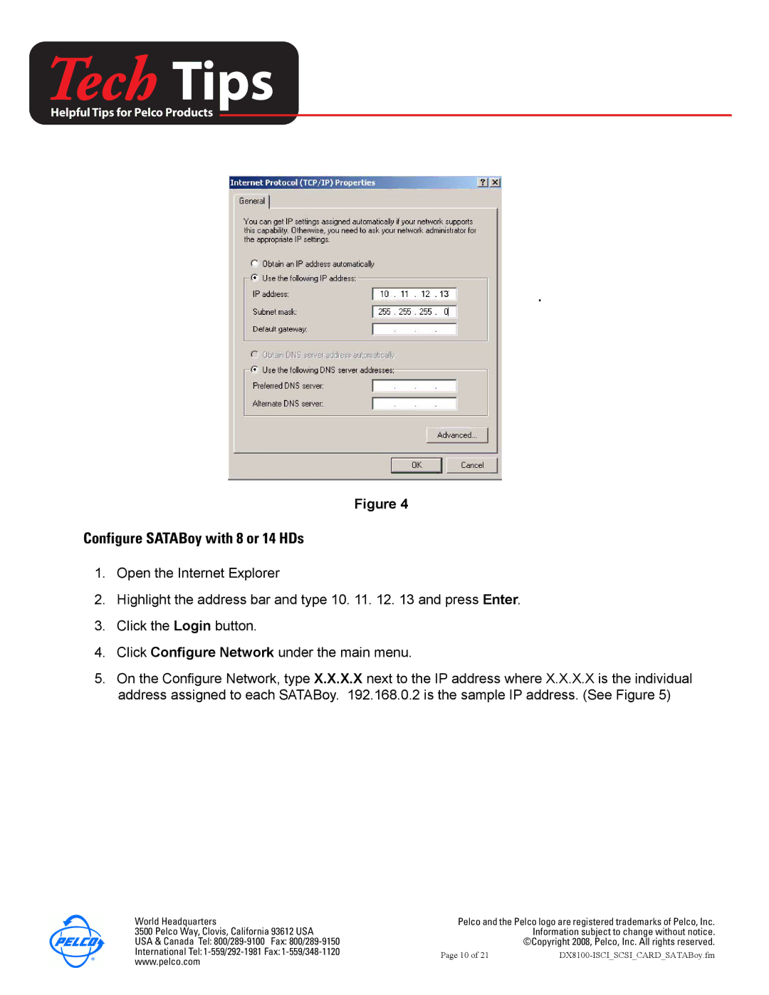 Pelco DX8100-ISCI installation manual Configure SATABoy with 8 or 14 HDs 