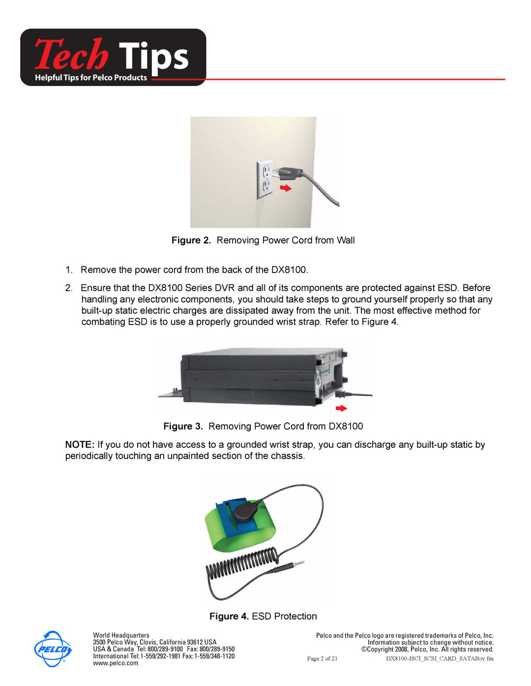 Pelco DX8100-ISCI installation manual Removing Power Cord from DX8100 