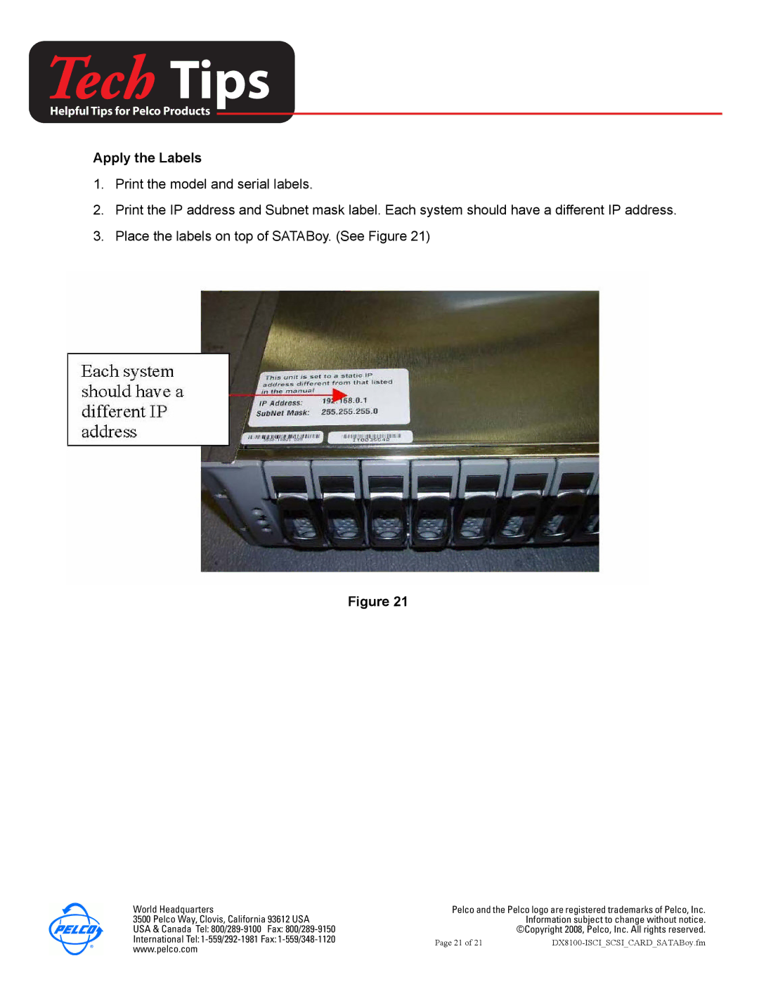 Pelco DX8100-ISCI installation manual Apply the Labels 