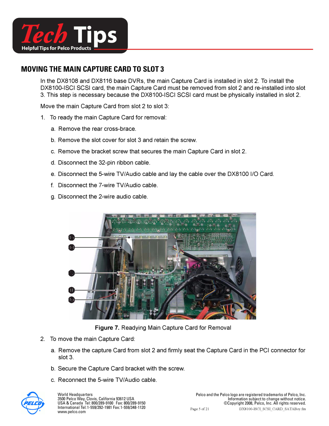 Pelco DX8100-ISCI installation manual Moving the Main Capture Card to Slot 