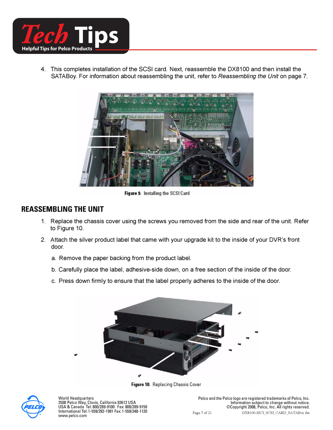 Pelco DX8100-ISCI installation manual Reassembling the Unit 