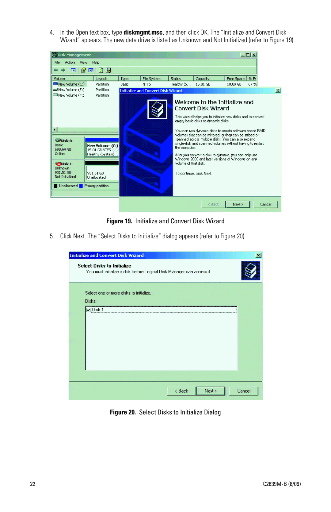 Pelco DX8100 Series manual Select Disks to Initialize Dialog 