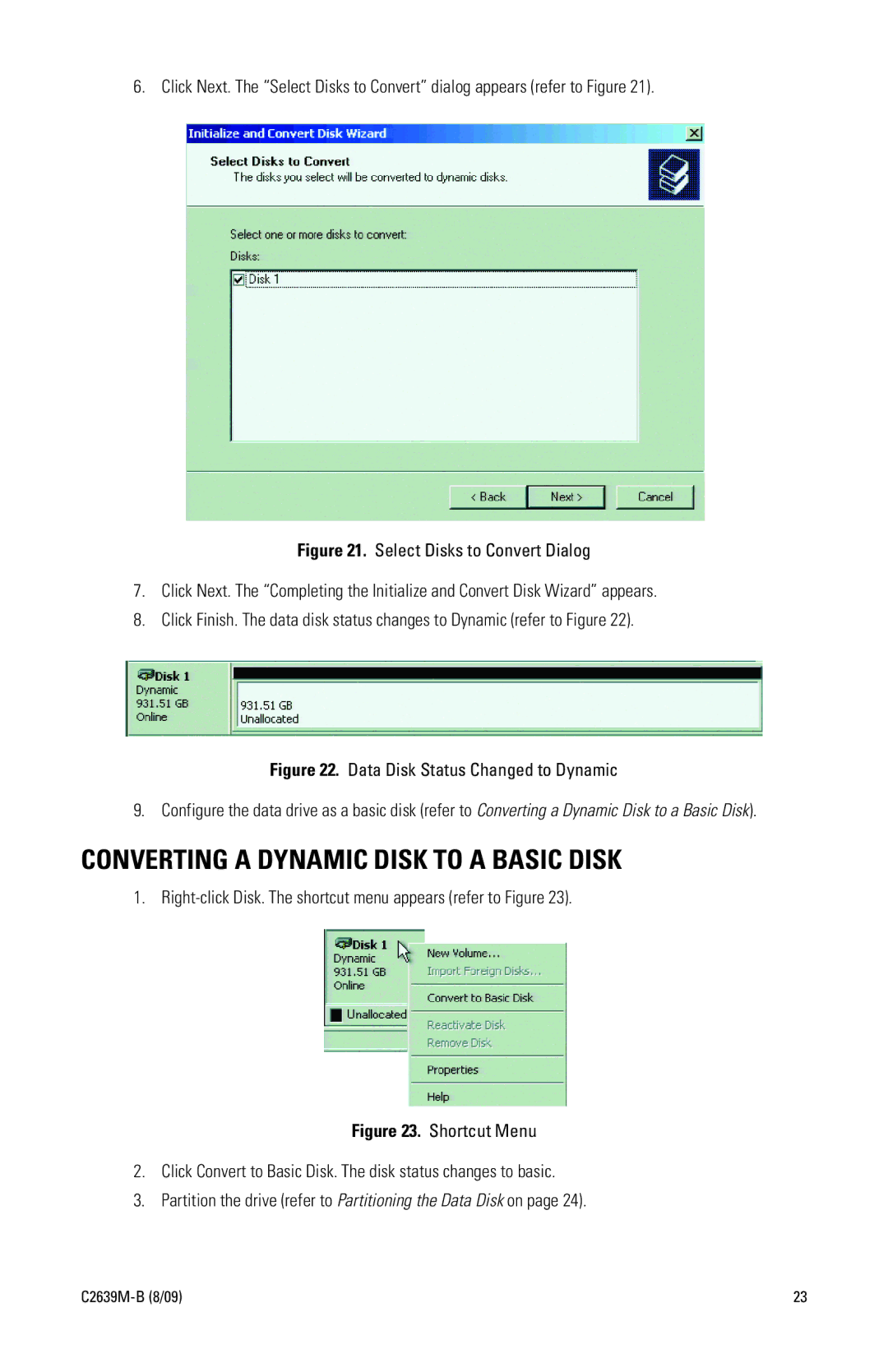 Pelco DX8100 Series manual Converting a Dynamic Disk to a Basic Disk, Data Disk Status Changed to Dynamic 