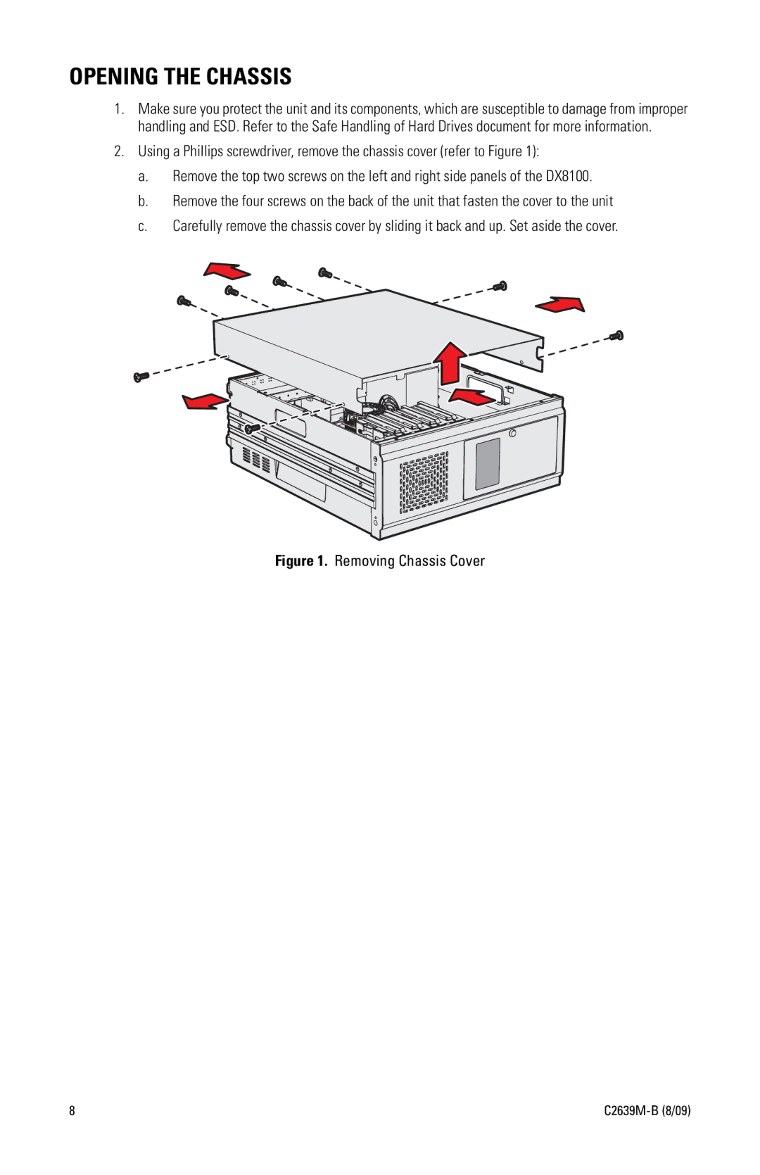 Pelco DX8100 Series manual Opening the Chassis, Removing Chassis Cover 