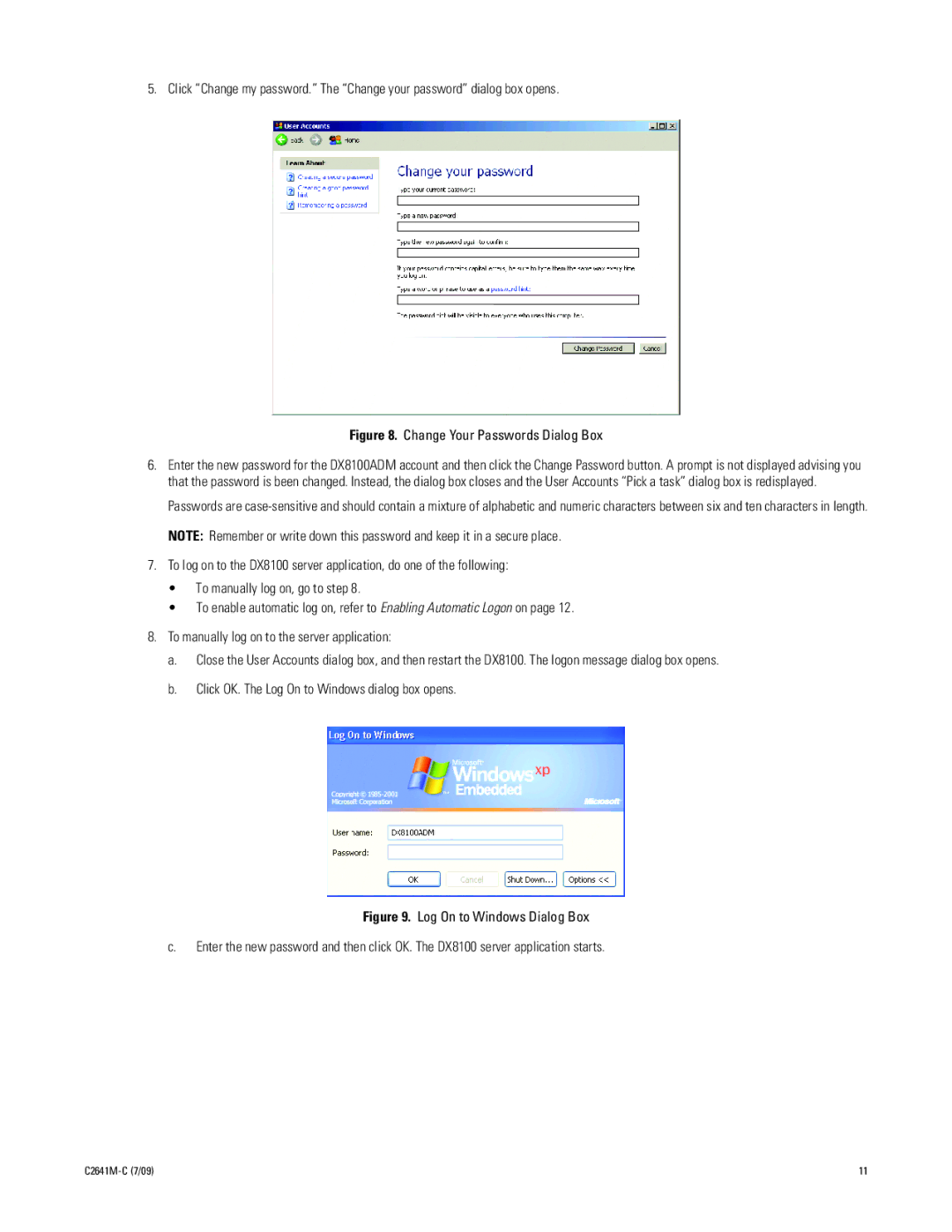 Pelco dx8100 manual Change Your Passwords Dialog Box 