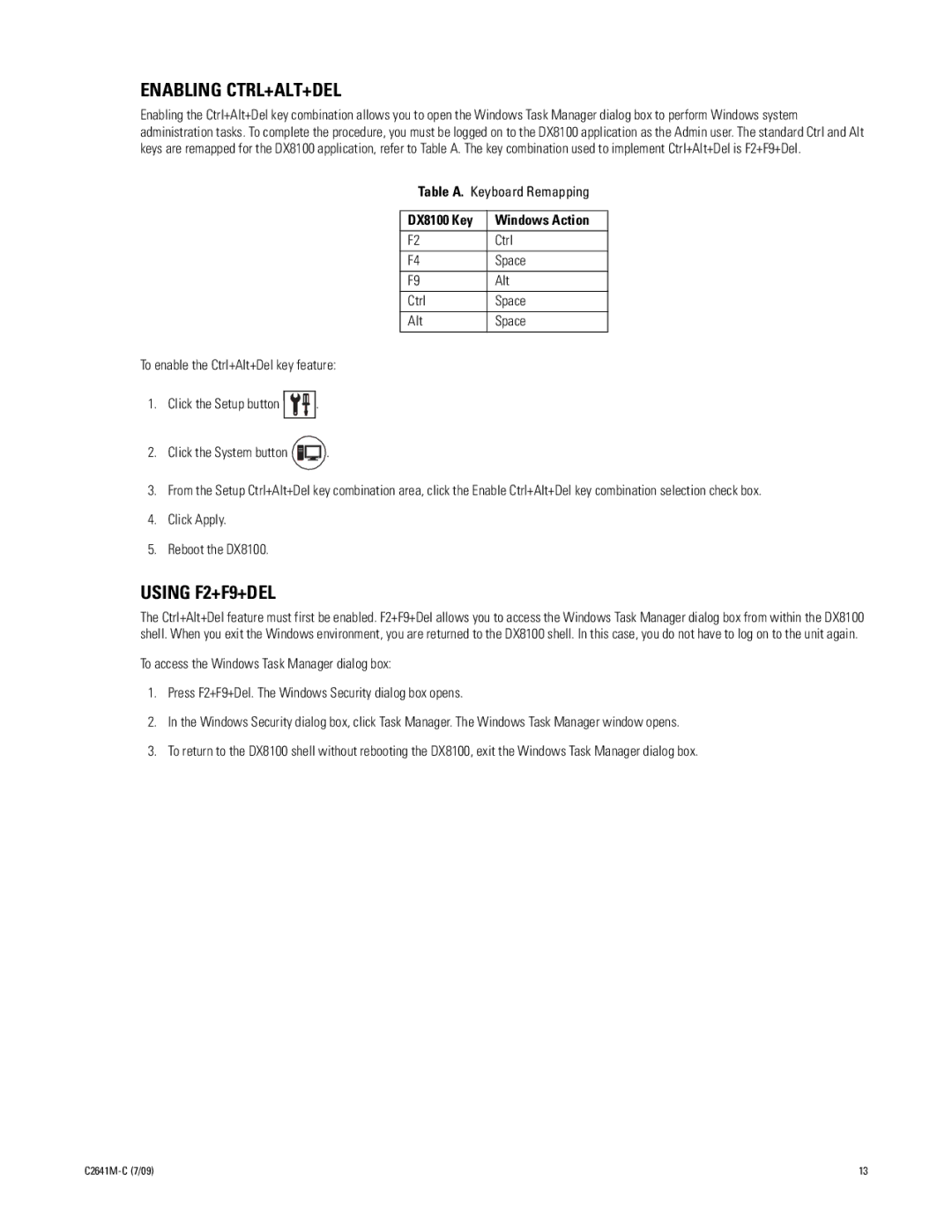 Pelco dx8100 manual Enabling CTRL+ALT+DEL, Using F2+F9+DEL 