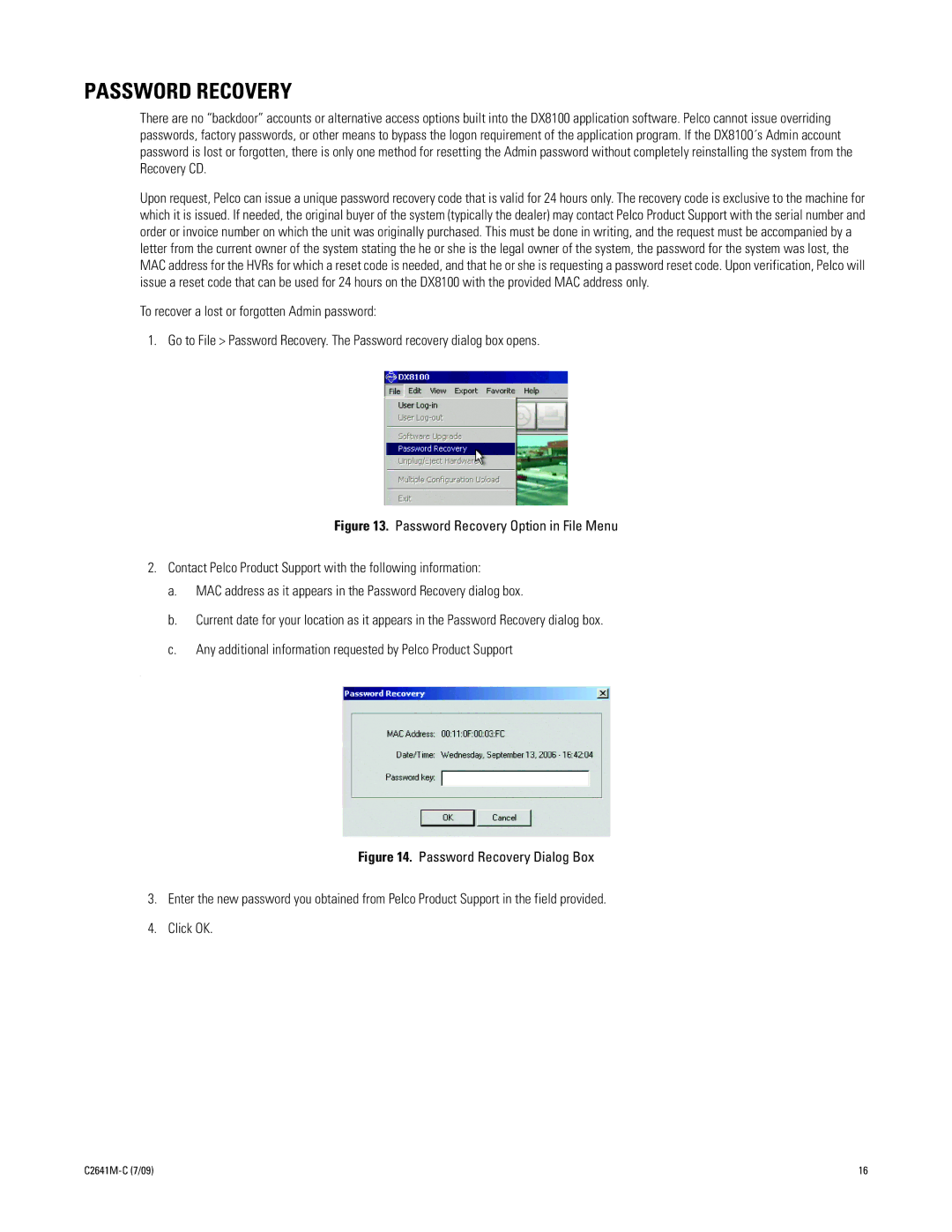 Pelco dx8100 manual Password Recovery 