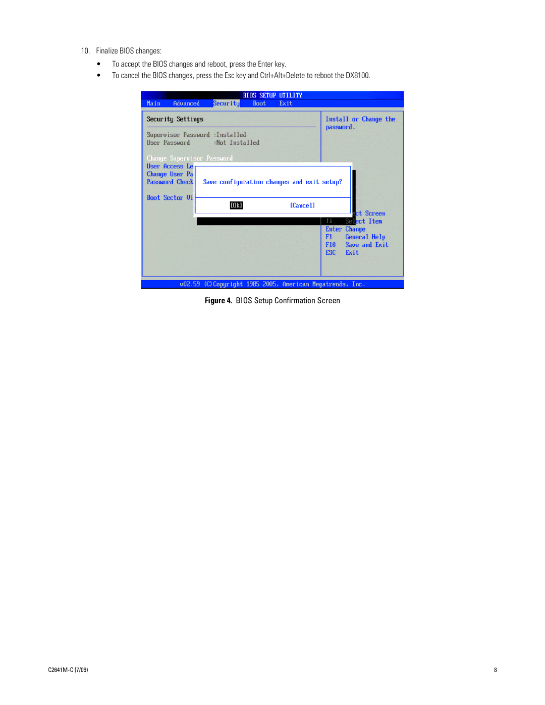 Pelco dx8100 manual Bios Setup Confirmation Screen 