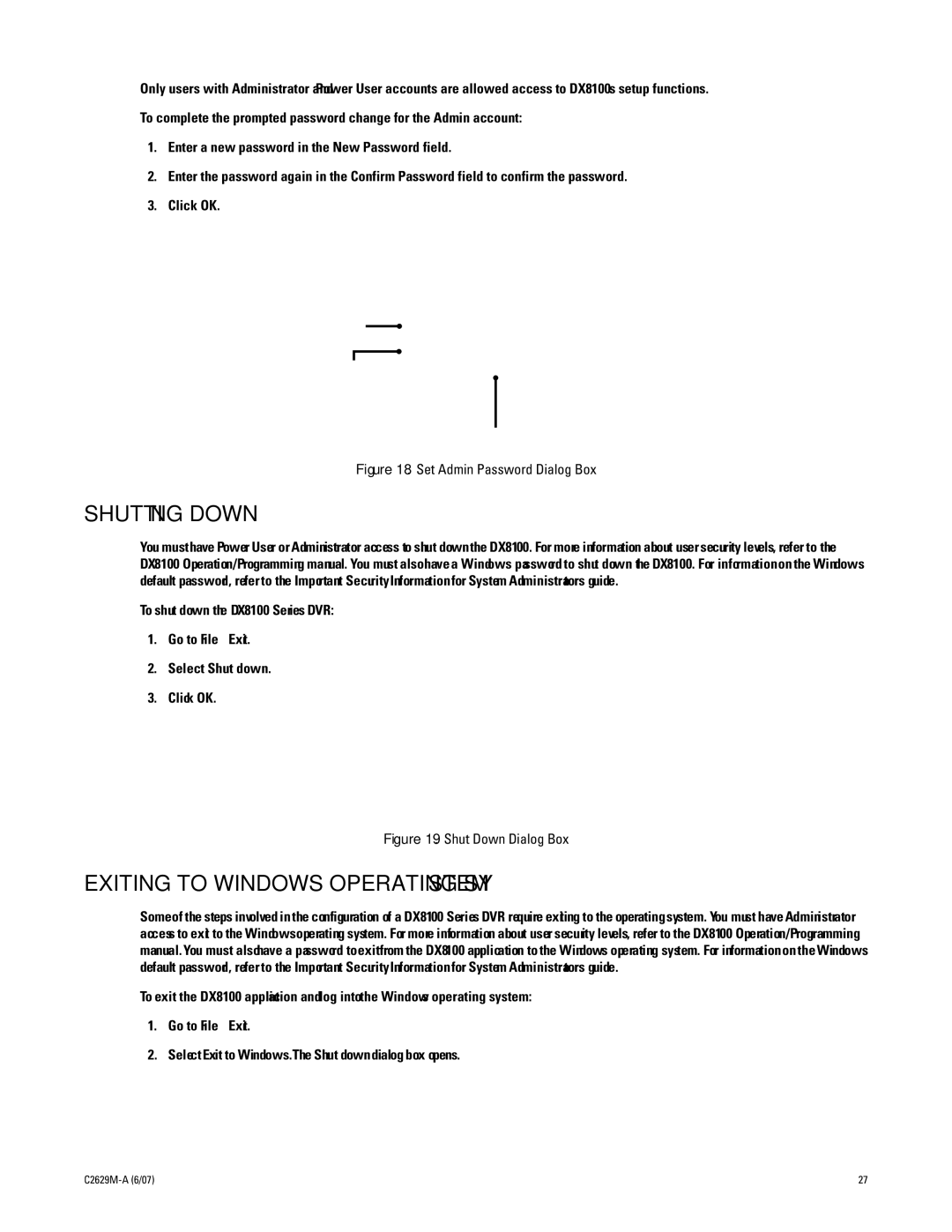 Pelco dx8100 manual Shutting Down, Exiting to Windows Operating System 