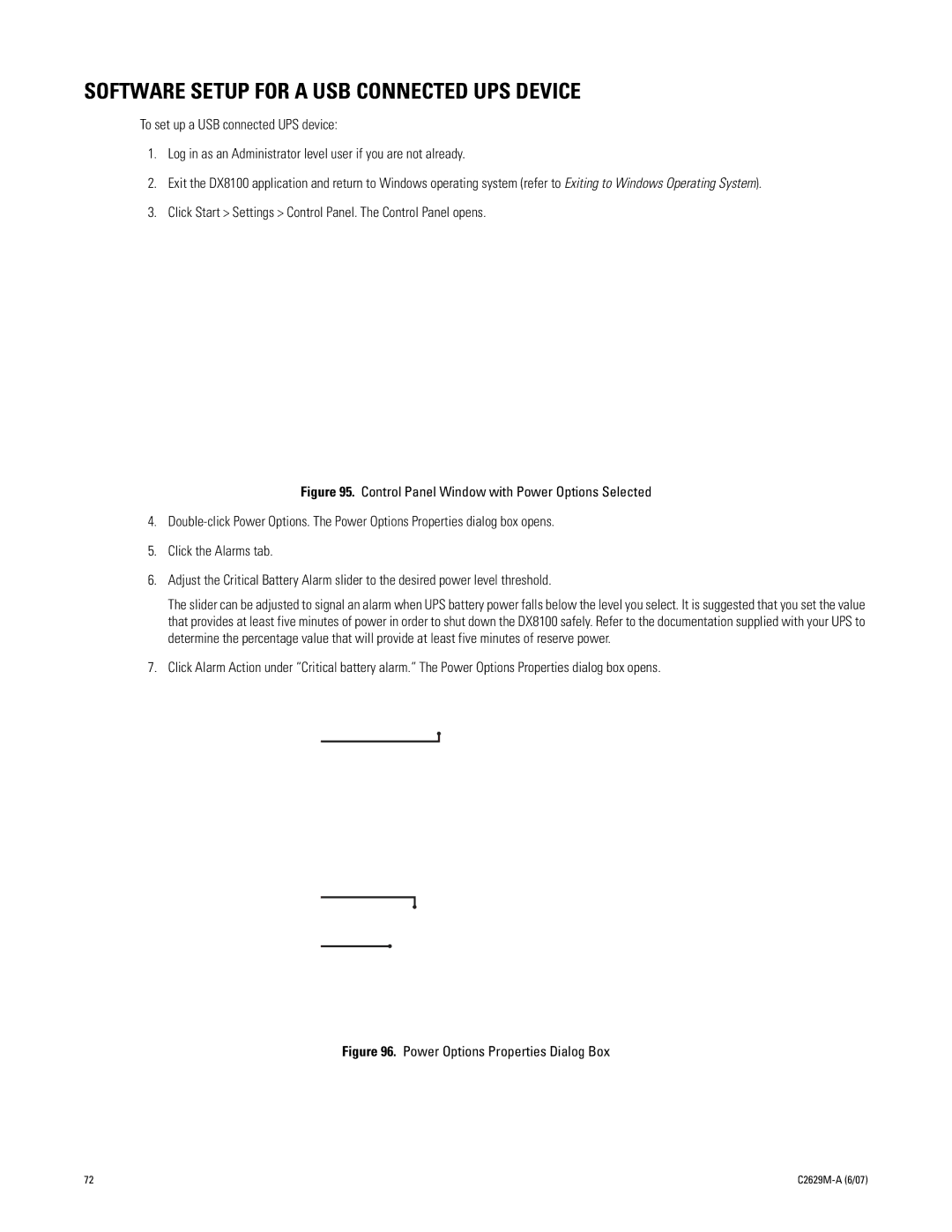 Pelco dx8100 manual Software Setup for a USB Connected UPS Device, Power Options Properties Dialog Box 