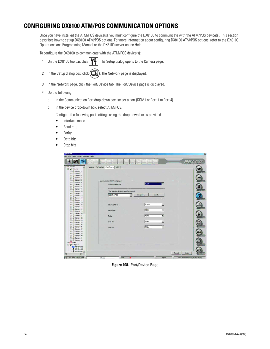 Pelco dx8100 manual Configuring DX8100 ATM/POS Communication Options, Port/Device 