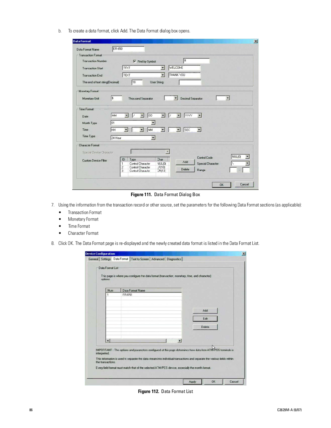 Pelco dx8100 manual Data Format Dialog Box 