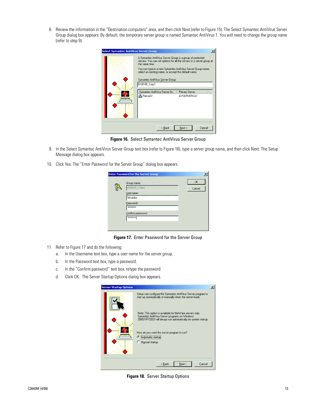 Pelco dx8100 installation instructions Server Startup Options 