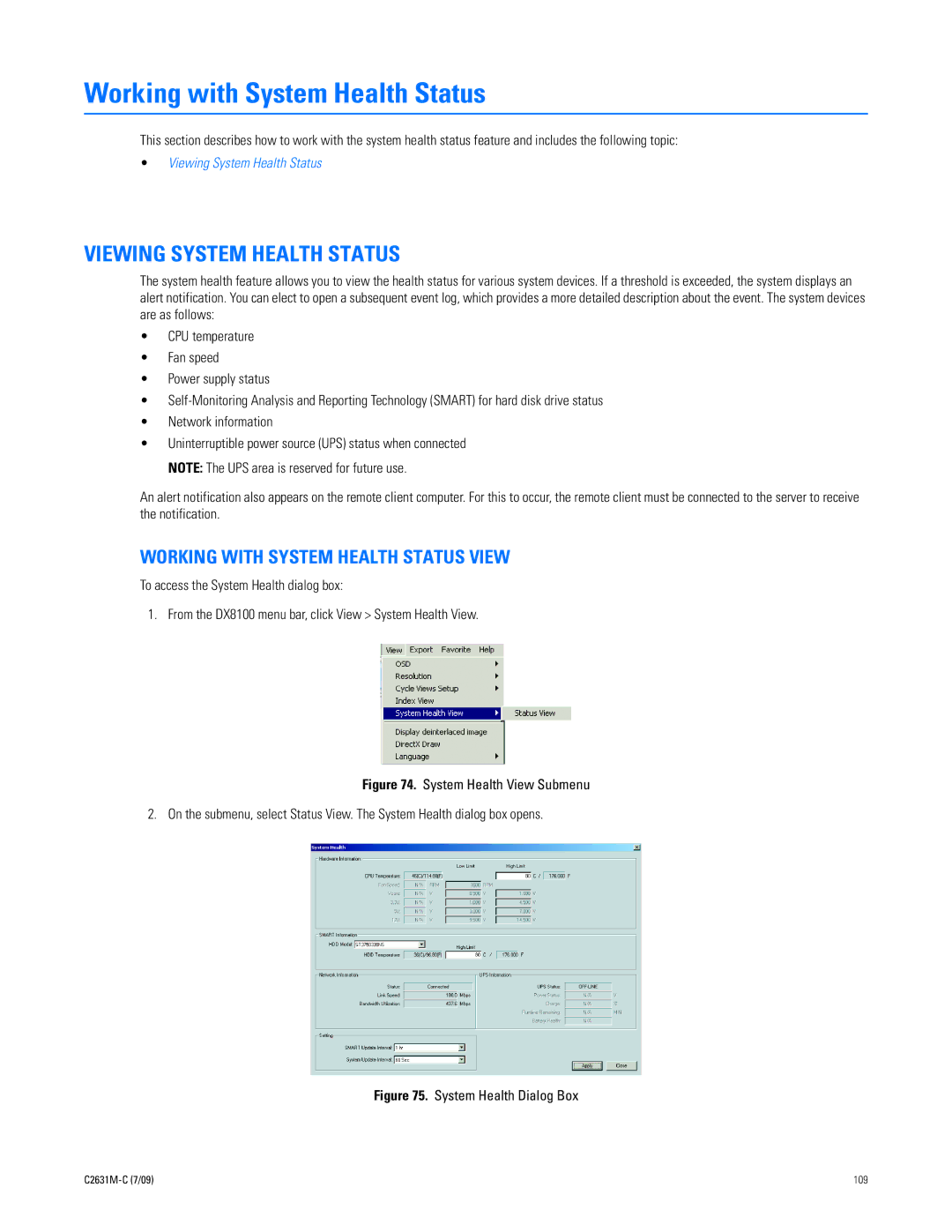 Pelco dx8100 manual Viewing System Health Status, Working with System Health Status View 