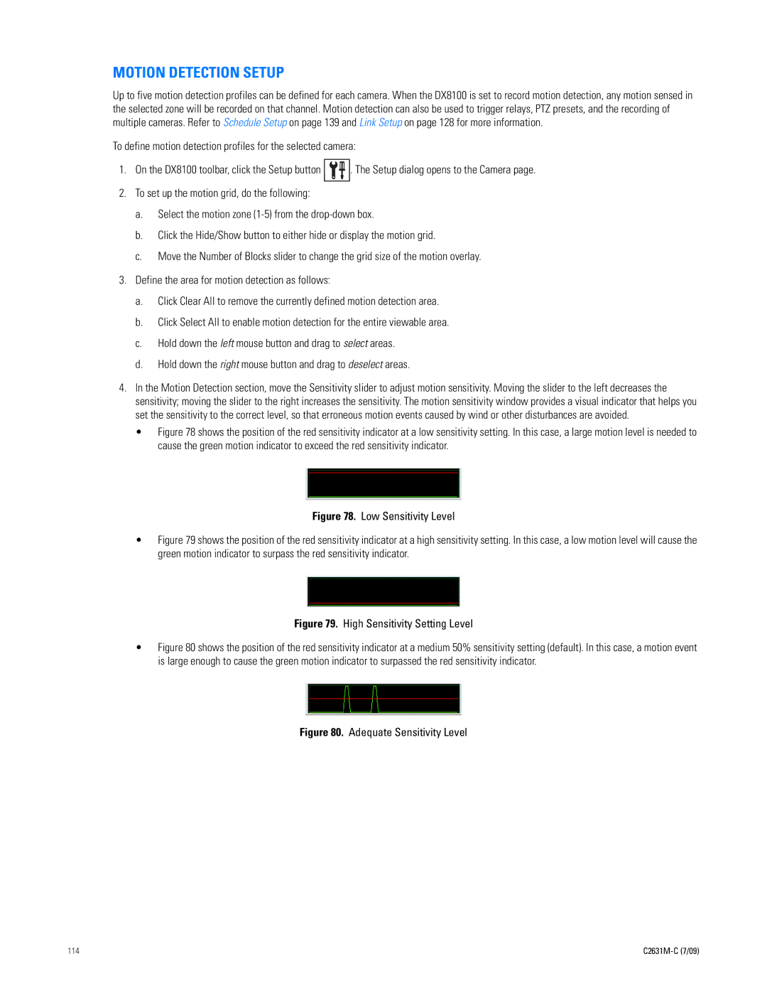 Pelco dx8100 manual Motion Detection Setup, Low Sensitivity Level 