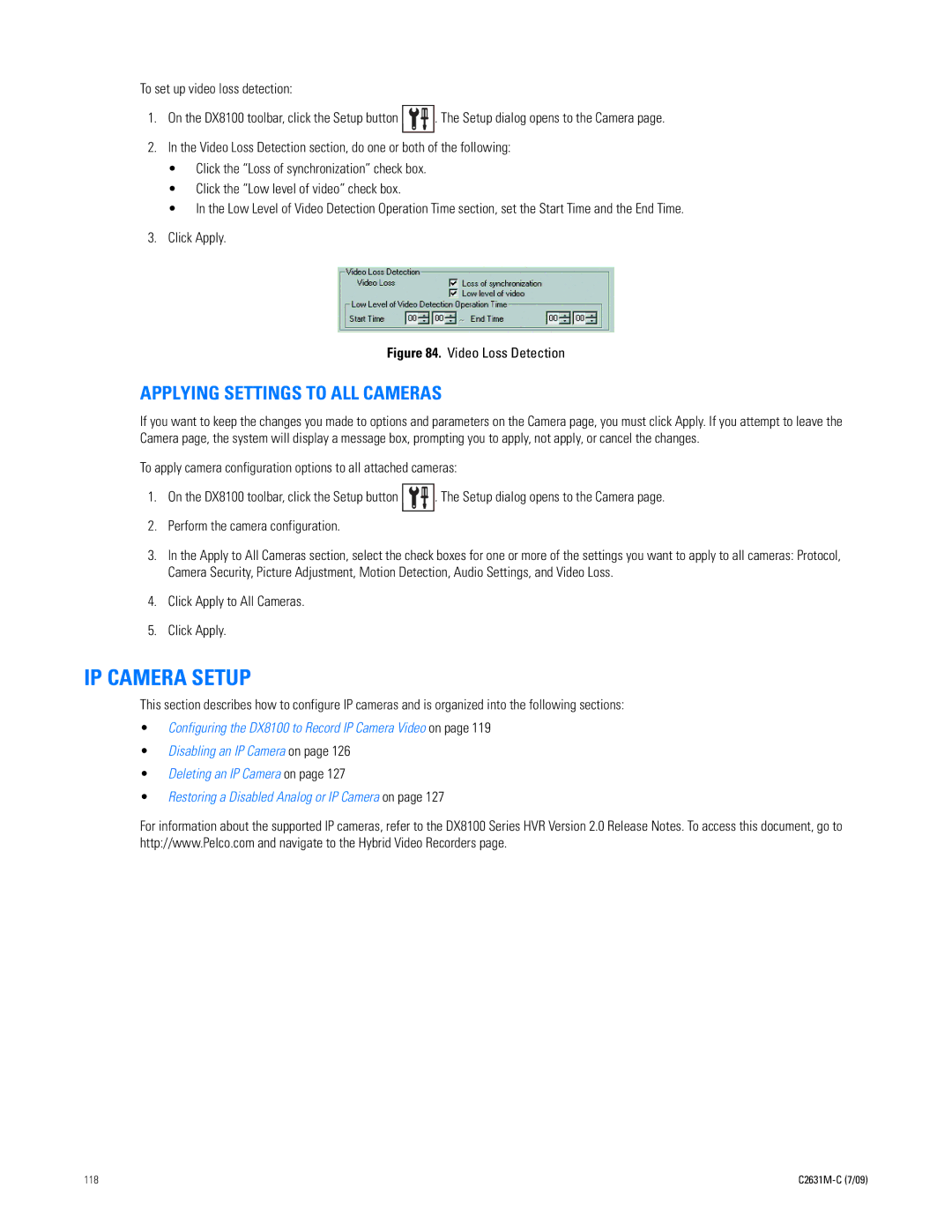 Pelco dx8100 manual IP Camera Setup, Applying Settings to ALL Cameras, Click Apply to All Cameras 