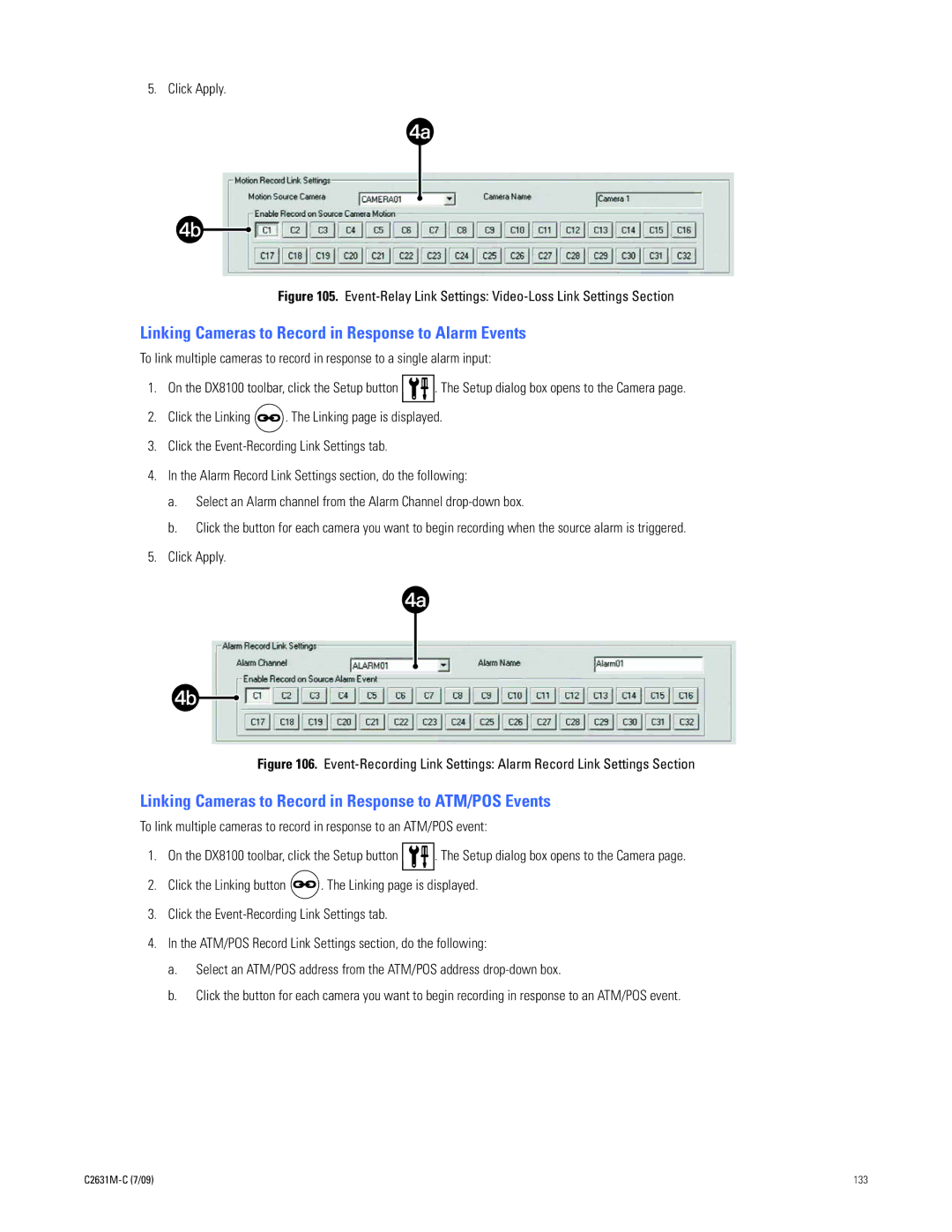 Pelco dx8100 manual Linking Cameras to Record in Response to Alarm Events 