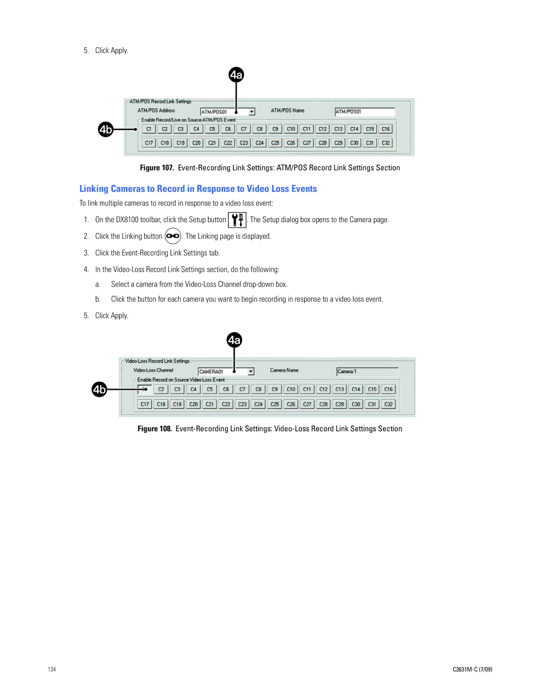 Pelco dx8100 manual Linking Cameras to Record in Response to Video Loss Events 