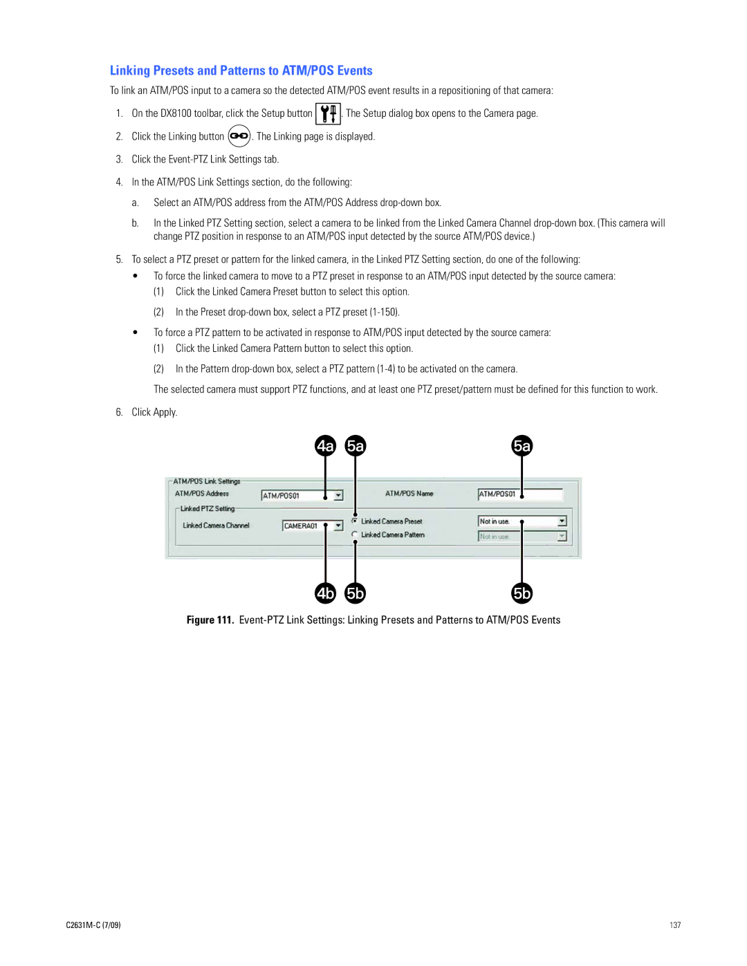 Pelco dx8100 manual Linking Presets and Patterns to ATM/POS Events 