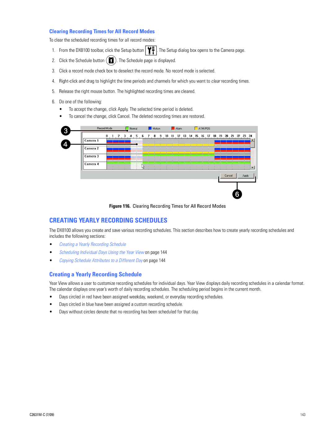 Pelco dx8100 manual Creating Yearly Recording Schedules, Creating a Yearly Recording Schedule 