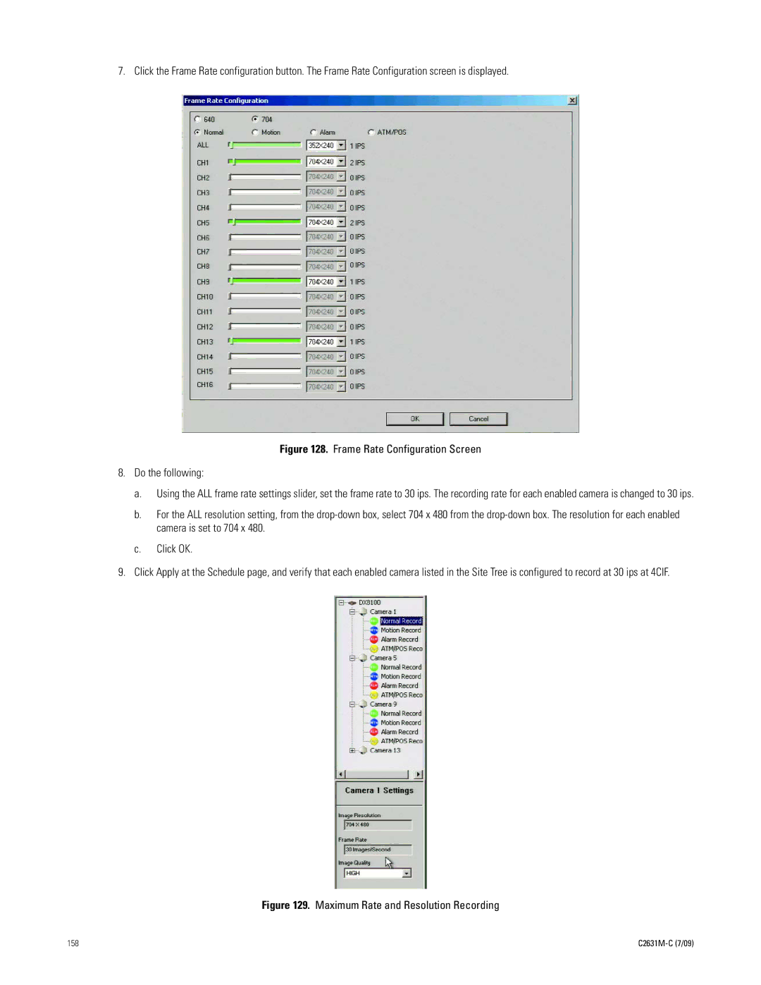 Pelco dx8100 manual Frame Rate Configuration Screen Do the following 