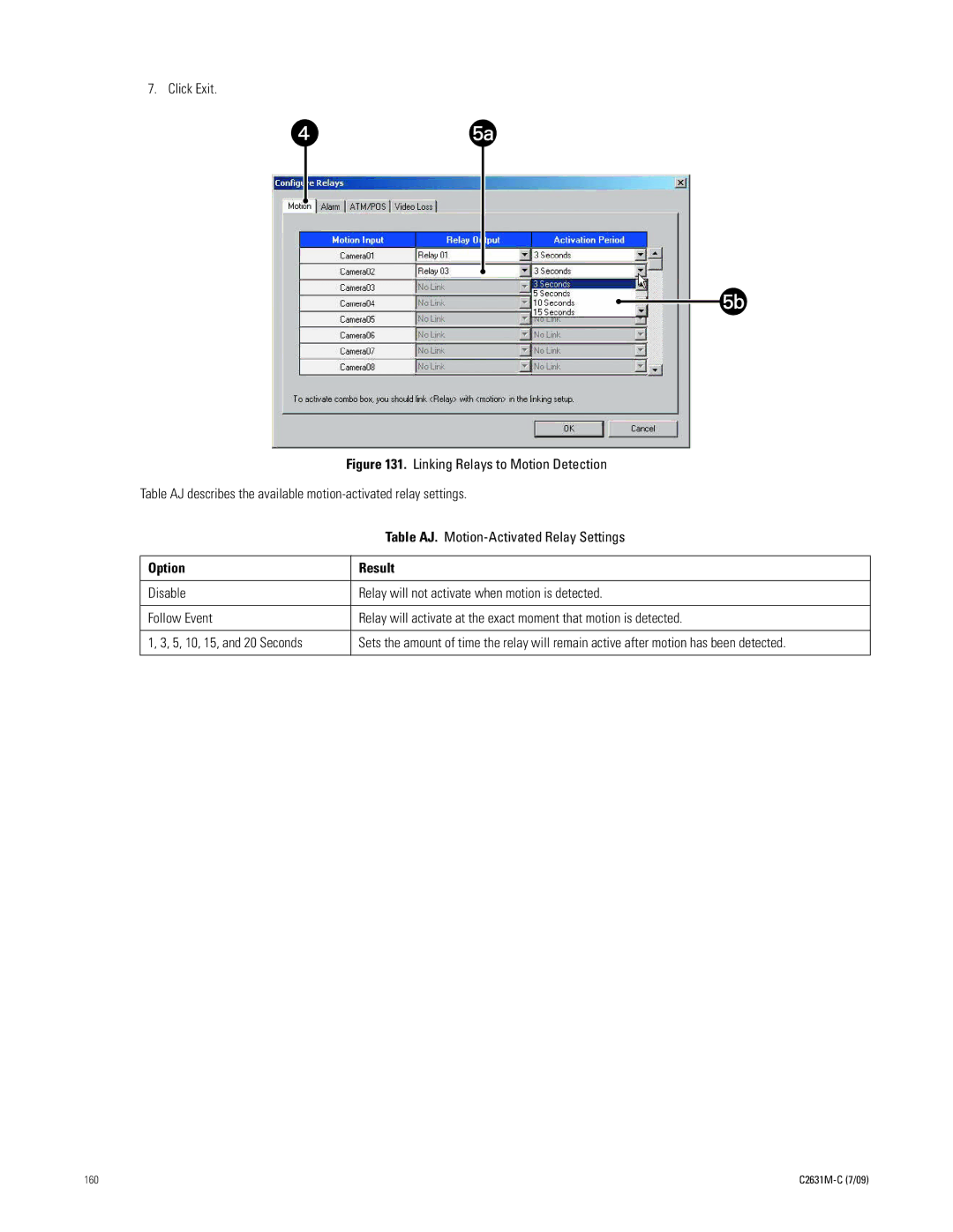 Pelco dx8100 manual Click Exit, Option Result 