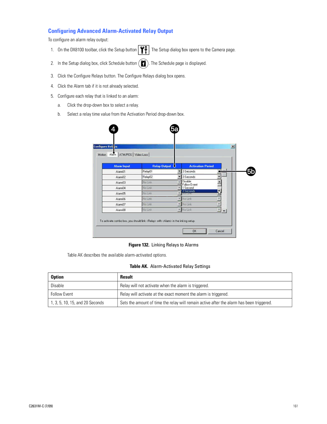Pelco dx8100 manual Configuring Advanced Alarm-Activated Relay Output 